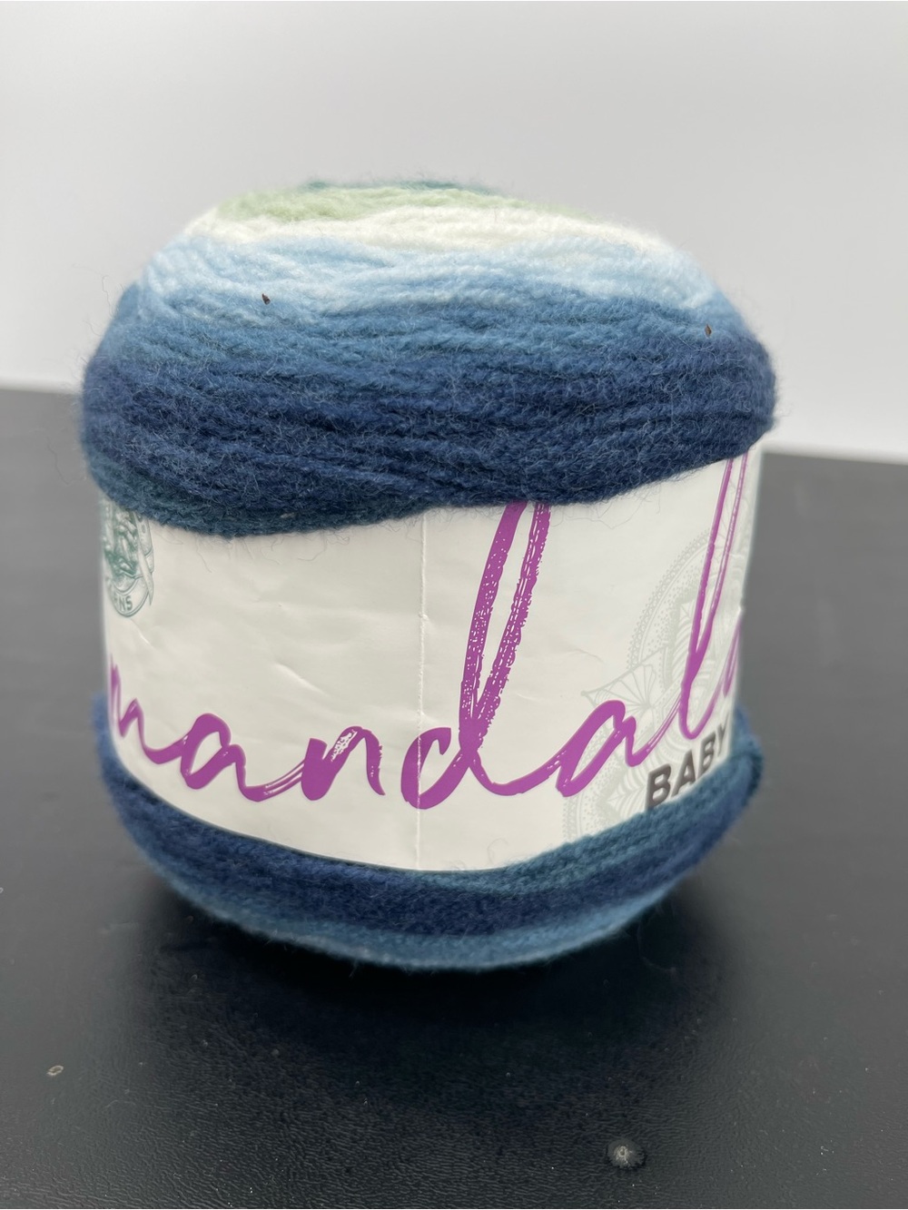 ⭐️Mandala Echo Caves Blue Ombre Acrylic Yarn Cake with Cream Accent